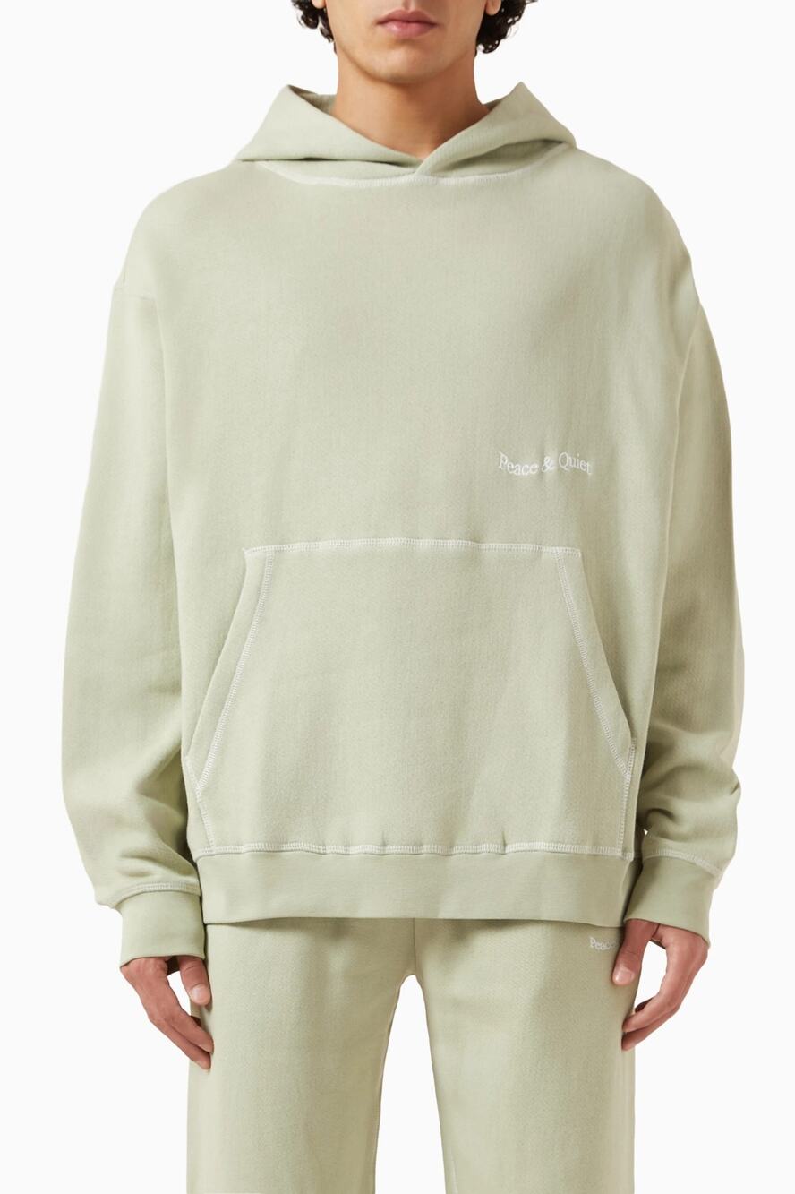 Museum of Peace & Quiet Sweatshirt Wordmark Reverse Stitch Hoodie Green Size M